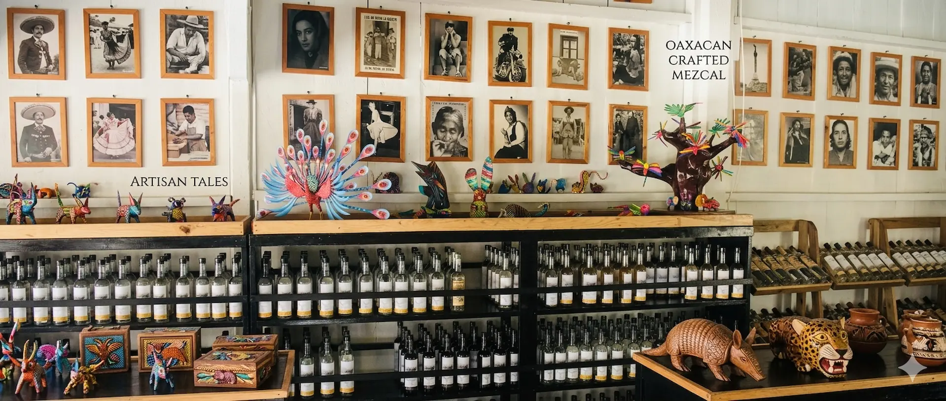Botellas de mezcal artesanal pintadas a mano de Origen Mazunte