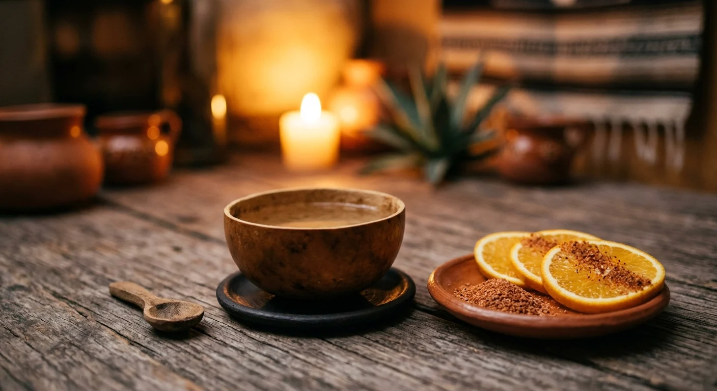 Mezcal servido en jícara tradicional de barro